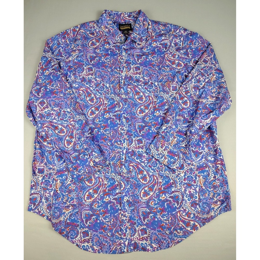 Cremieux Premium Denim Men Shirt 2XB Paisley Blue Purple Red Cotton Long Sleeve